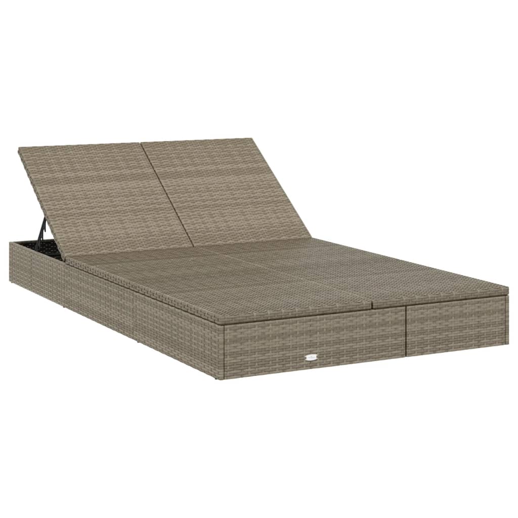 vidaXL Sonnenliege für 2 Personen mit Auflage Grau Poly Rattan - Image 3