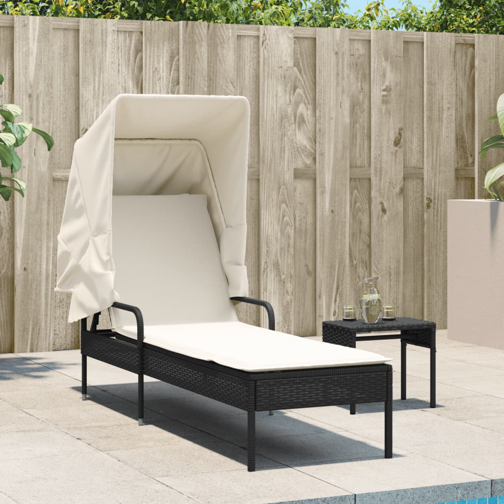 vidaXL Sonnenliege mit Dach Schwarz Poly Rattan - Image 3