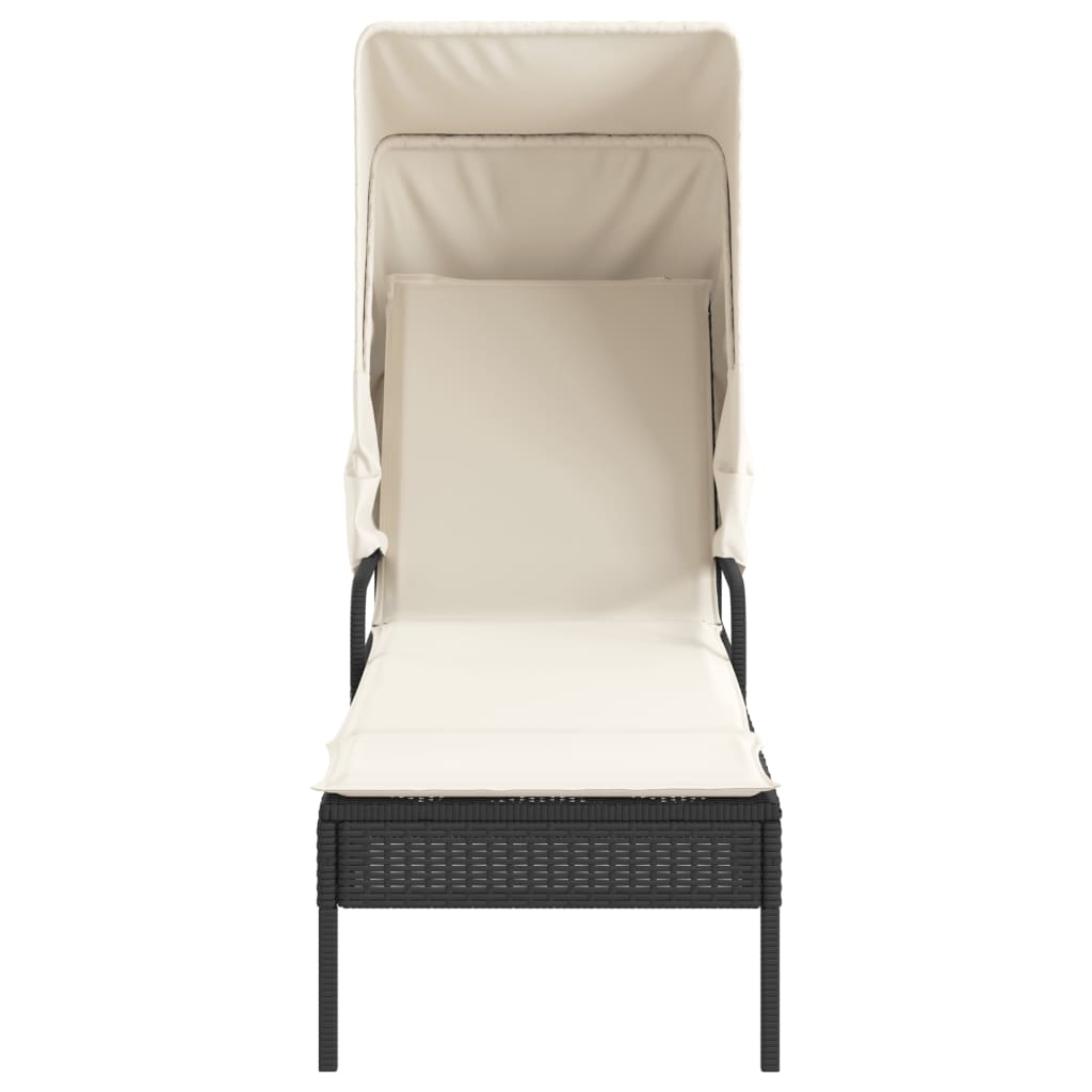 vidaXL Sonnenliege mit Dach Schwarz Poly Rattan - Image 4