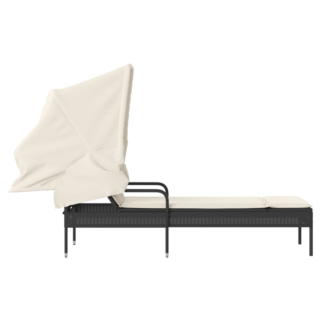 vidaXL Sonnenliege mit Dach Schwarz Poly Rattan - Image 5