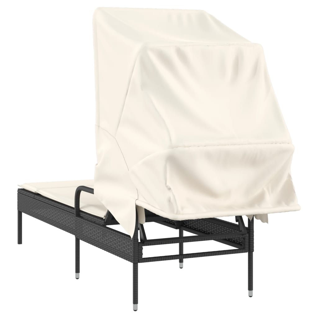 vidaXL Sonnenliege mit Dach Schwarz Poly Rattan - Image 6