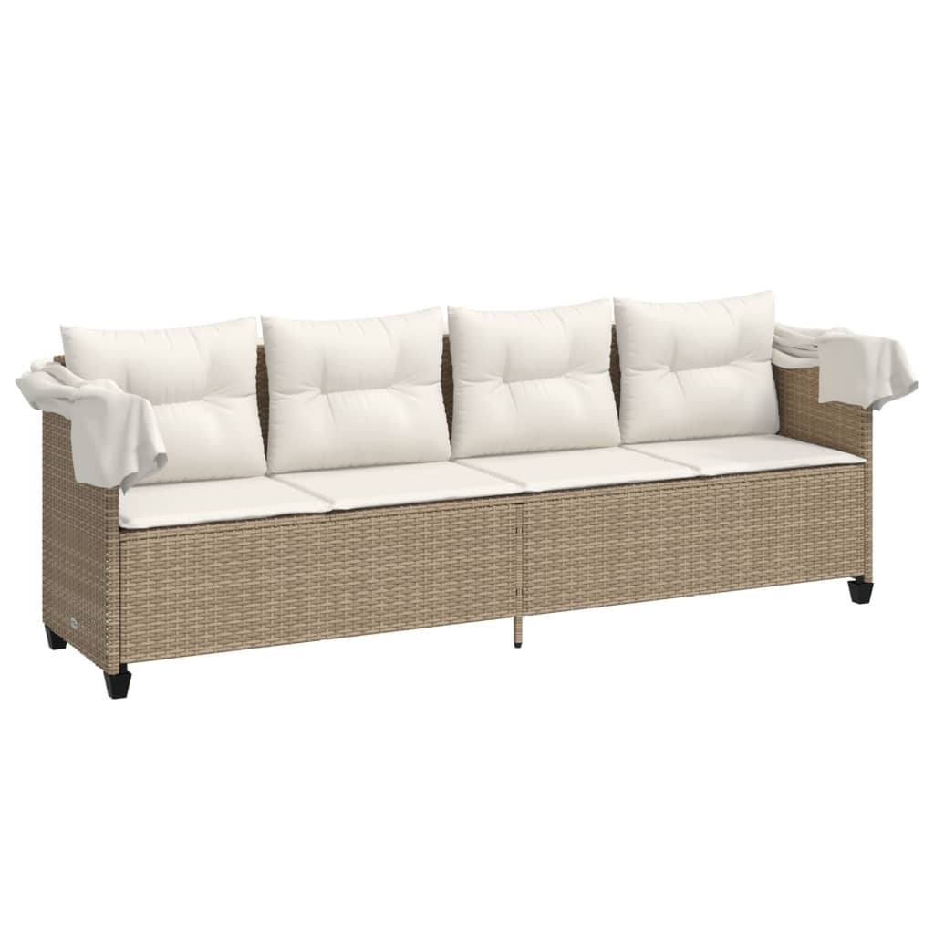 vidaXL Sonnenliege mit Dach und Kissen Beige Poly Rattan - Image 4