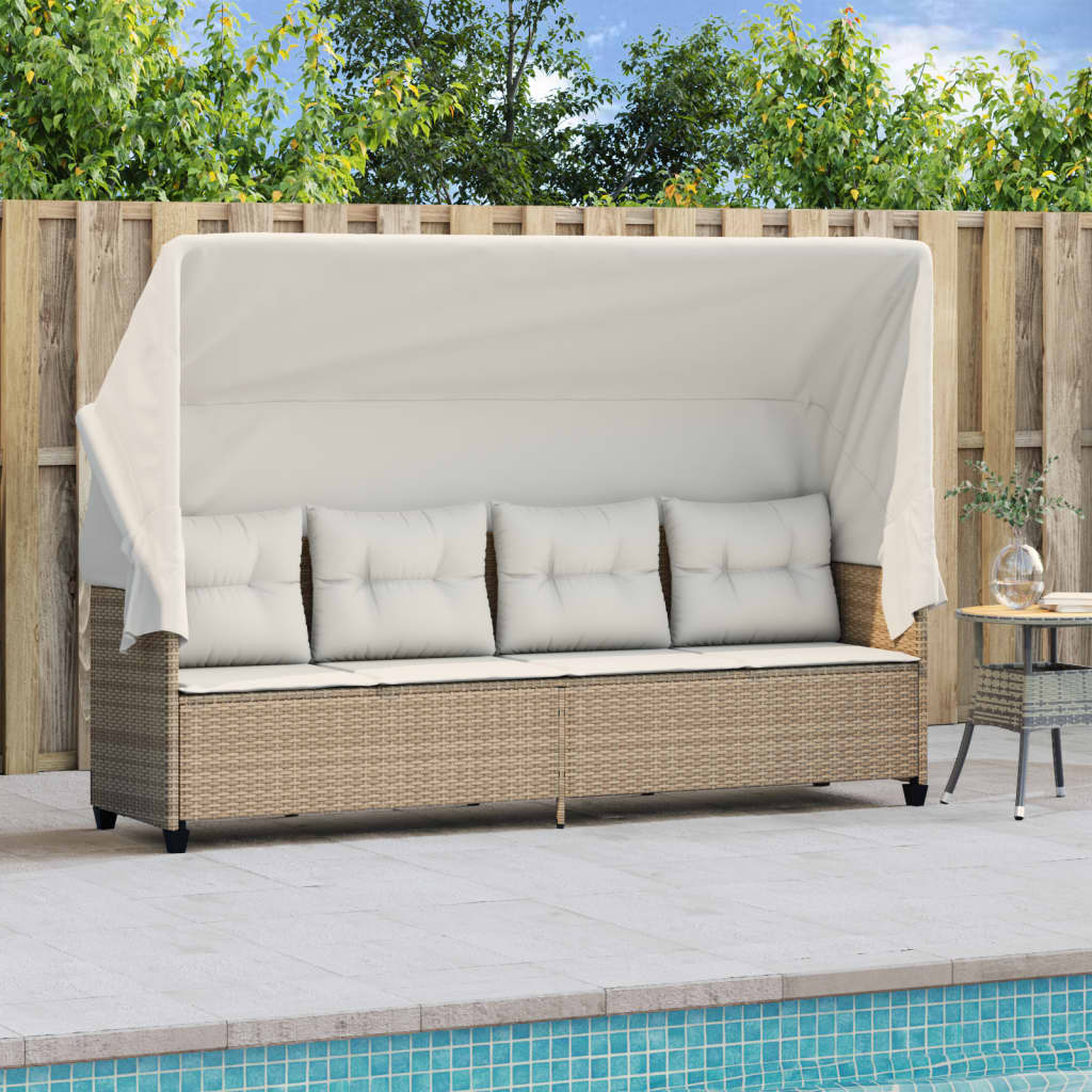 vidaXL Sonnenliege mit Dach und Kissen Beige Poly Rattan - Image 3
