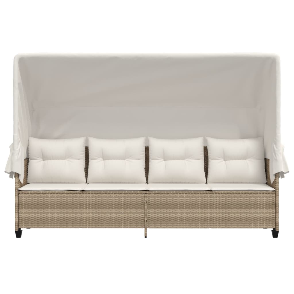 vidaXL Sonnenliege mit Dach und Kissen Beige Poly Rattan - Image 5