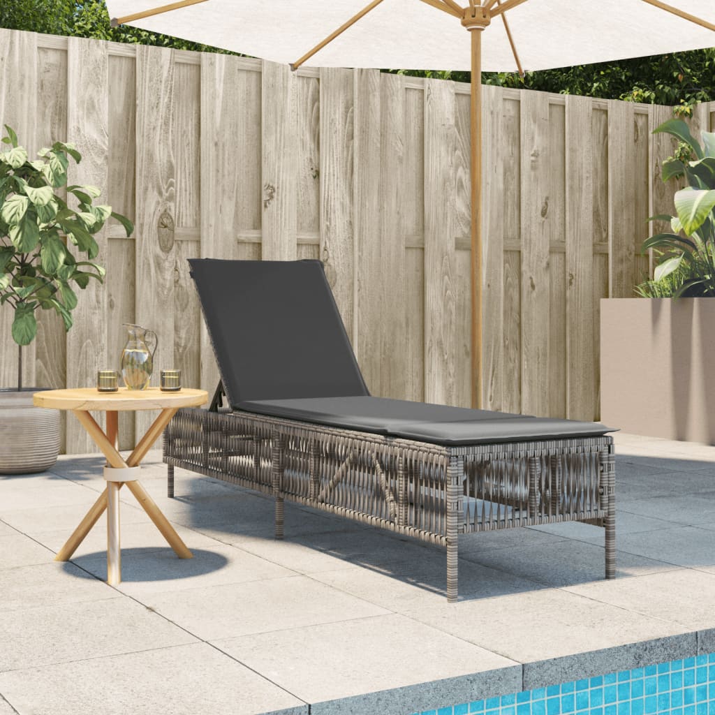vidaXL Sonnenliege mit Auflage Grau Poly Rattan - Image 3