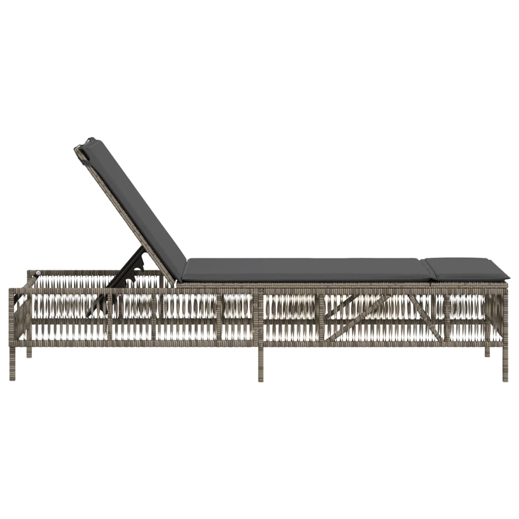 vidaXL Sonnenliege mit Auflage Grau Poly Rattan - Image 5