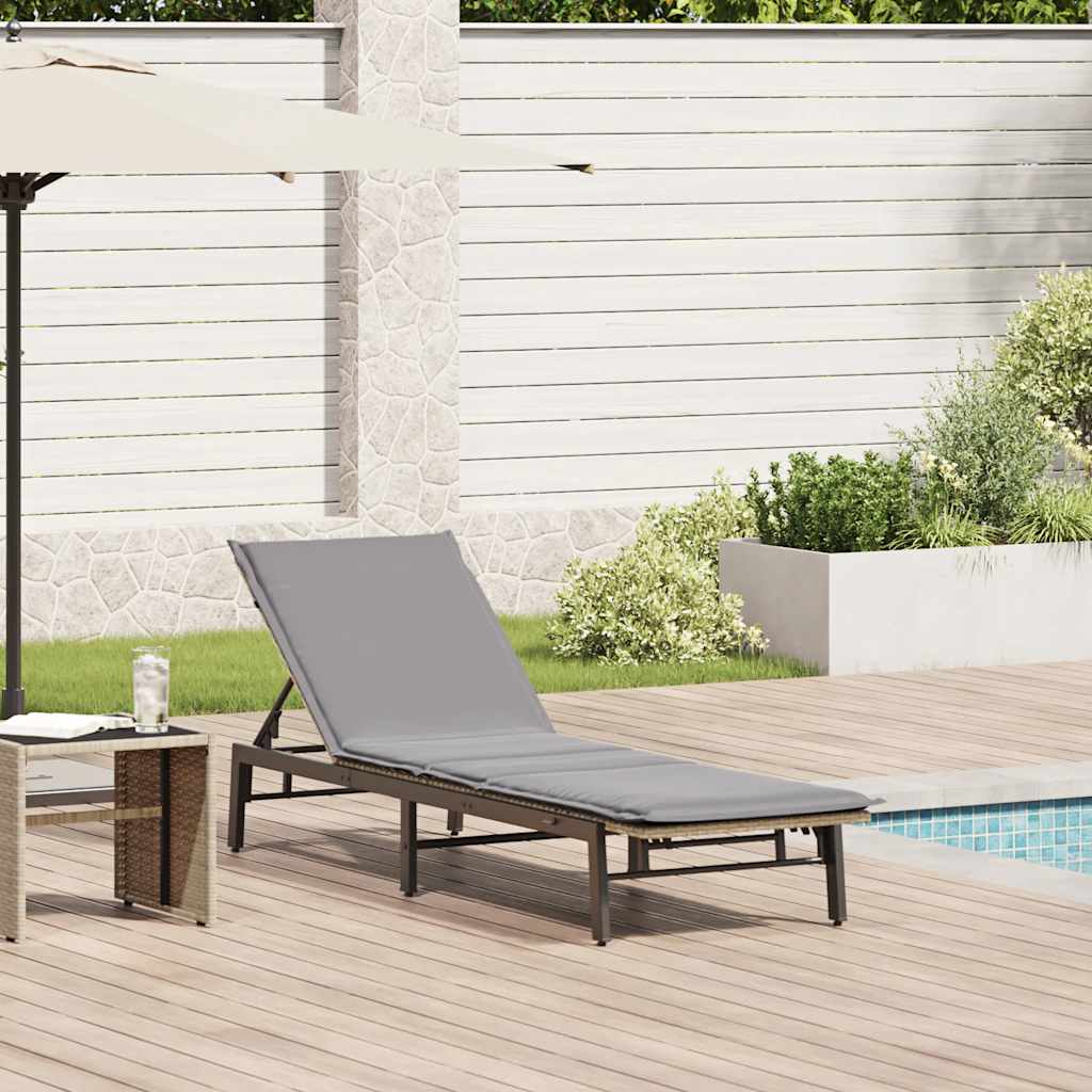 vidaXL Sonnenliege mit Auflage Beige Poly Rattan