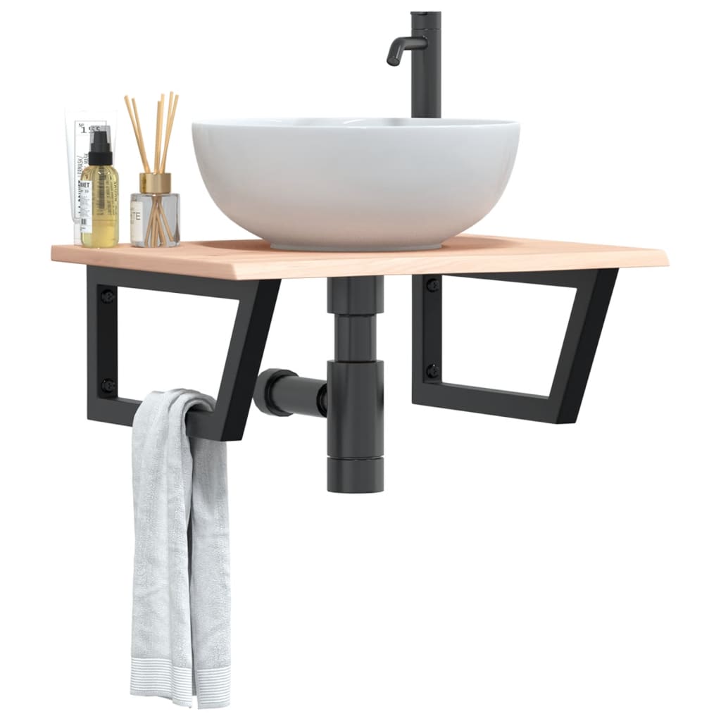 vidaXL Waschtischplatte mit Halterung Stahl und Massivholz Eiche