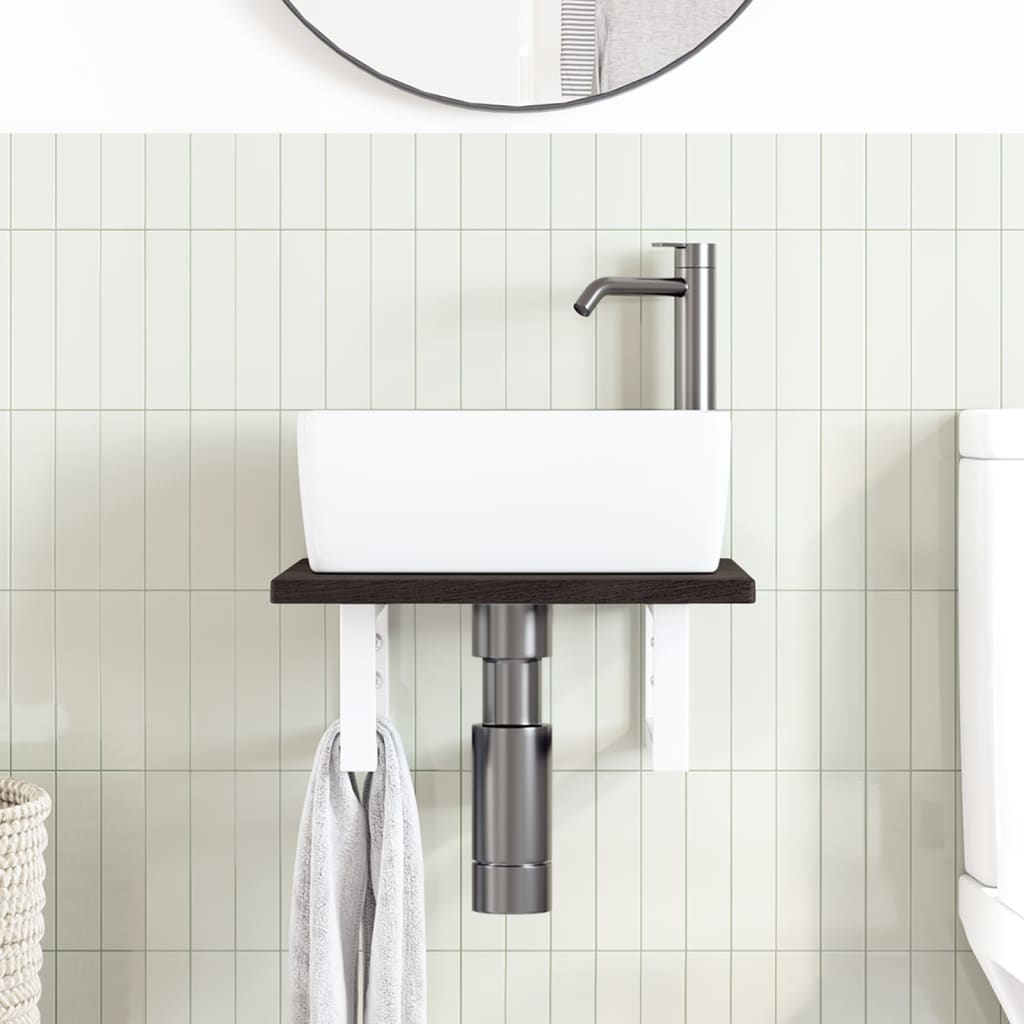 vidaXL Waschtischplatte mit Halterung Stahl und Massivholz Eiche - Image 3