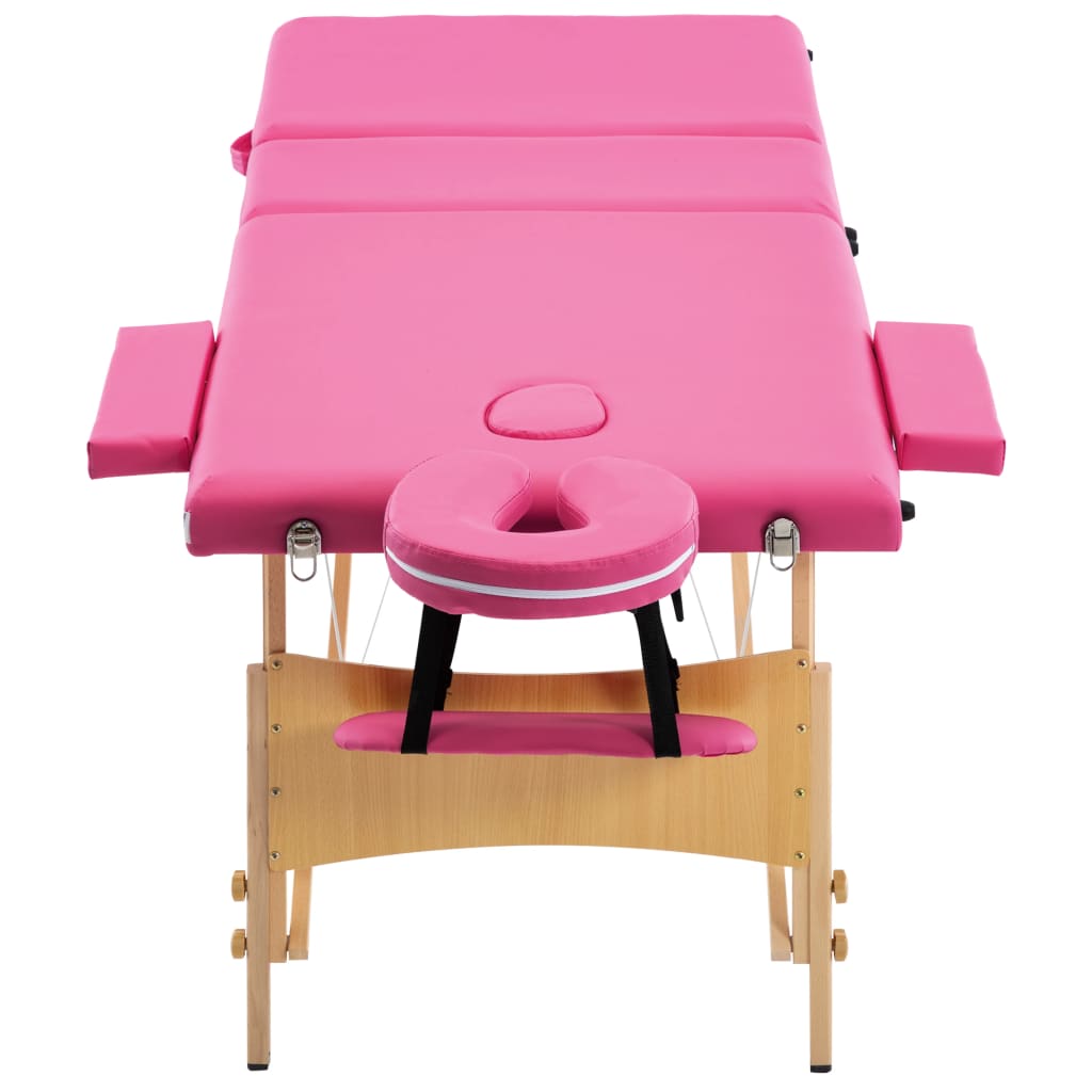vidaXL Massageliege Klappbar 3-Zonen mit Holzgestell Rosa - Image 4