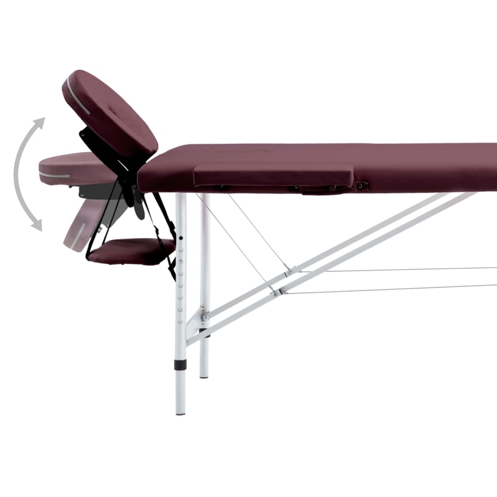 vidaXL Massageliege Klappbar 2-Zonen Aluminiumgestell Bordeaux-Lila - Image 5