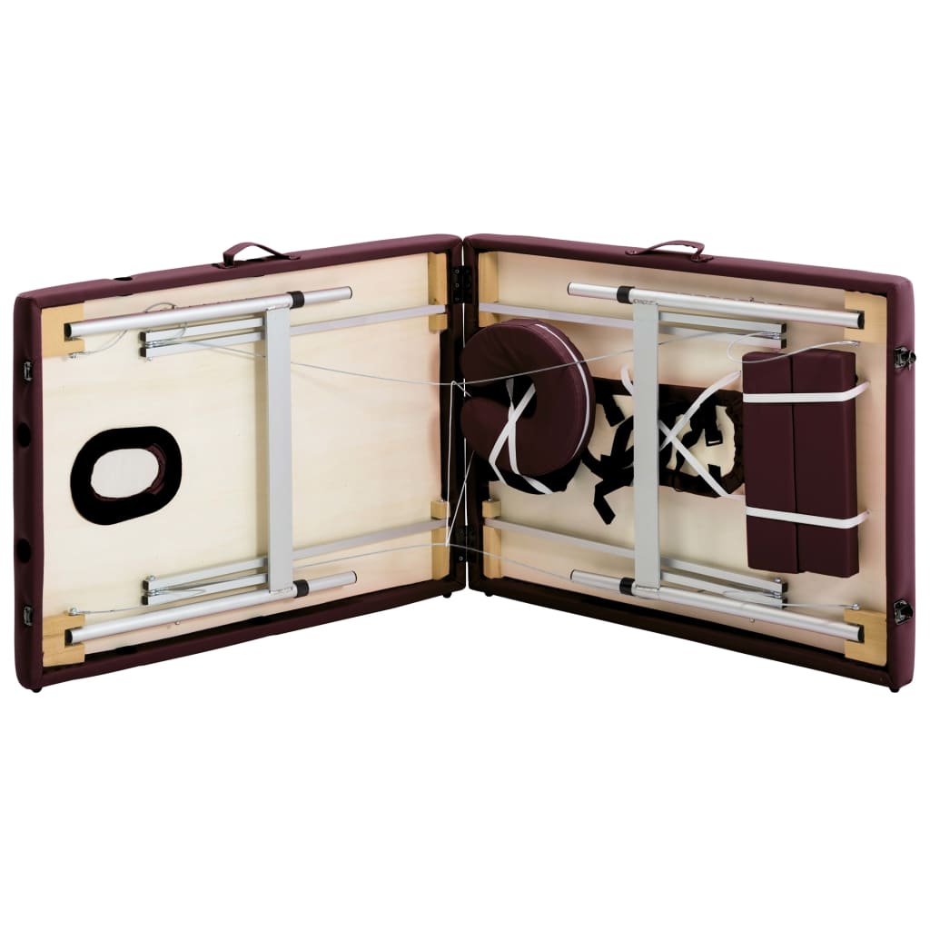 vidaXL Massageliege Klappbar 2-Zonen Aluminiumgestell Bordeaux-Lila - Image 6