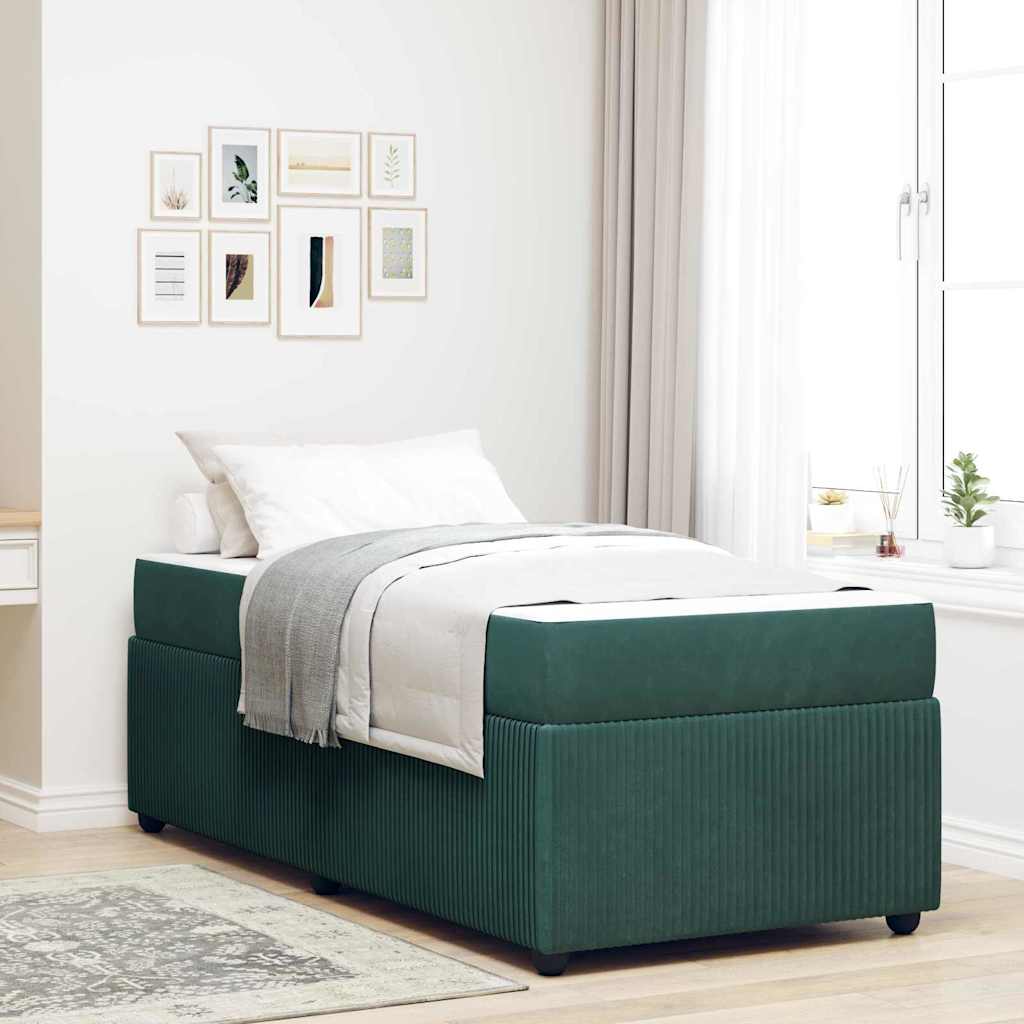 vidaXL Cadre de lit avec matelas Autre Vert foncé 90 x 200 cm Velours