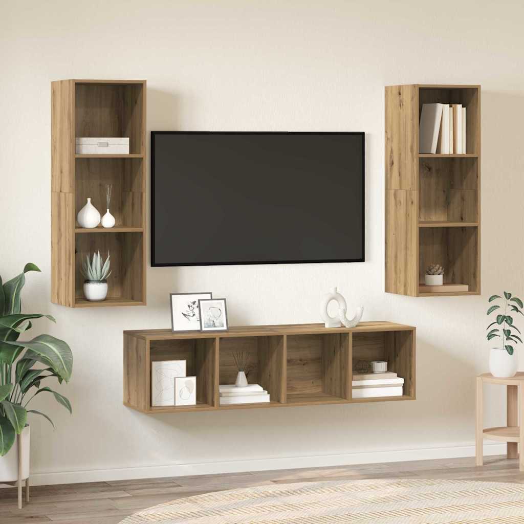 vidaXL Conjunto de mueble de TV 3 pcs Roble artesanal
