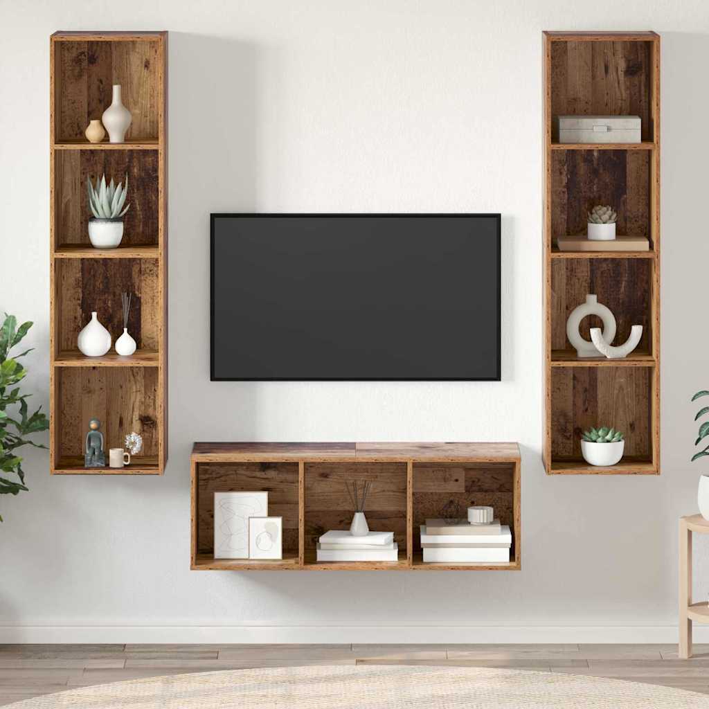 vidaXL Conjunto de mueble de TV Montaje en la pared 3 pcs Madera Vieja