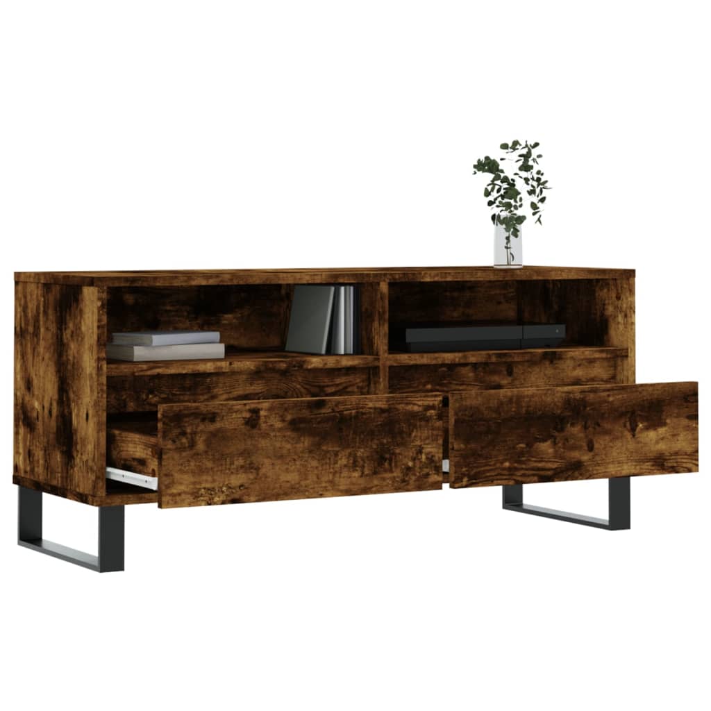 vidaXL Mueble de TV madera contrachapada roble ahumado 100x34,5x44,5cm - Image 4