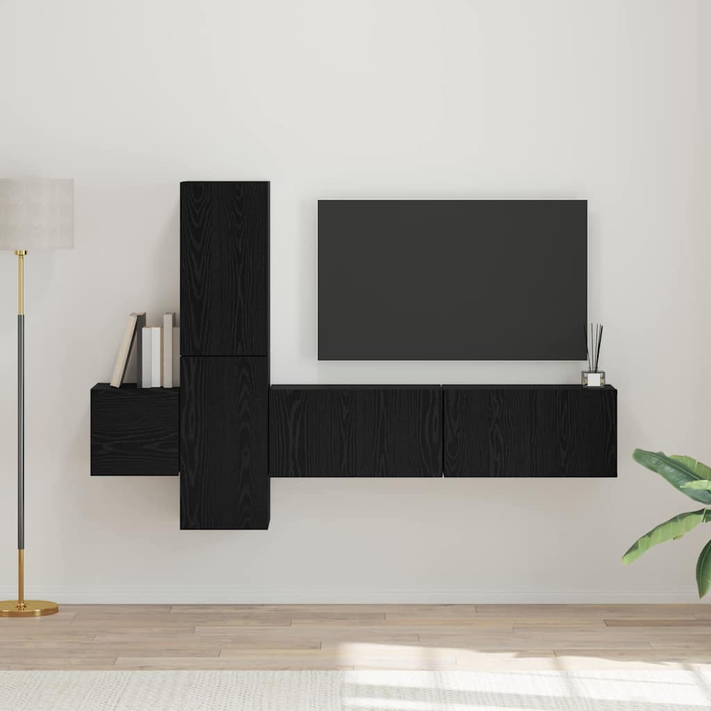 vidaXL Conjunto de mueble de TV 5 pcs Roble Negro Madera de ingeniería