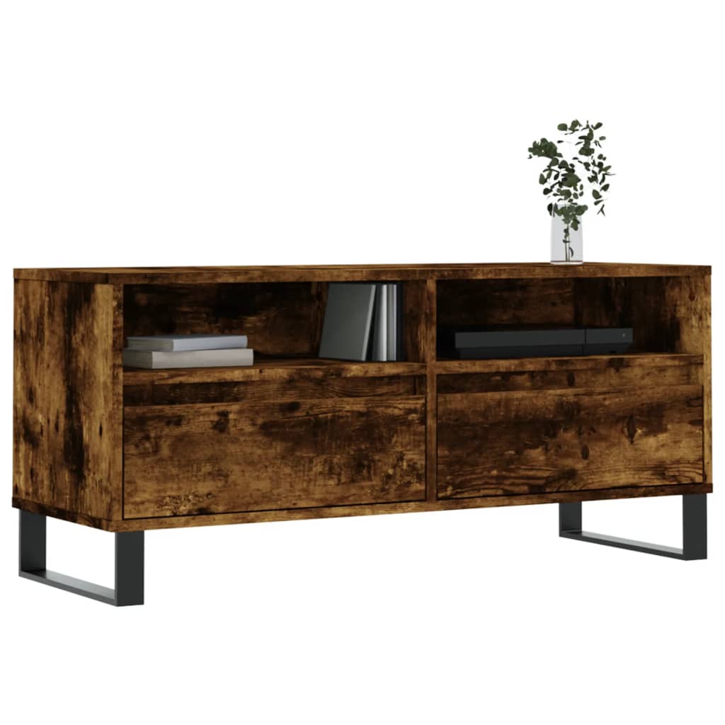 vidaXL Mueble de TV madera contrachapada roble ahumado 100x34,5x44,5cm - Image 3