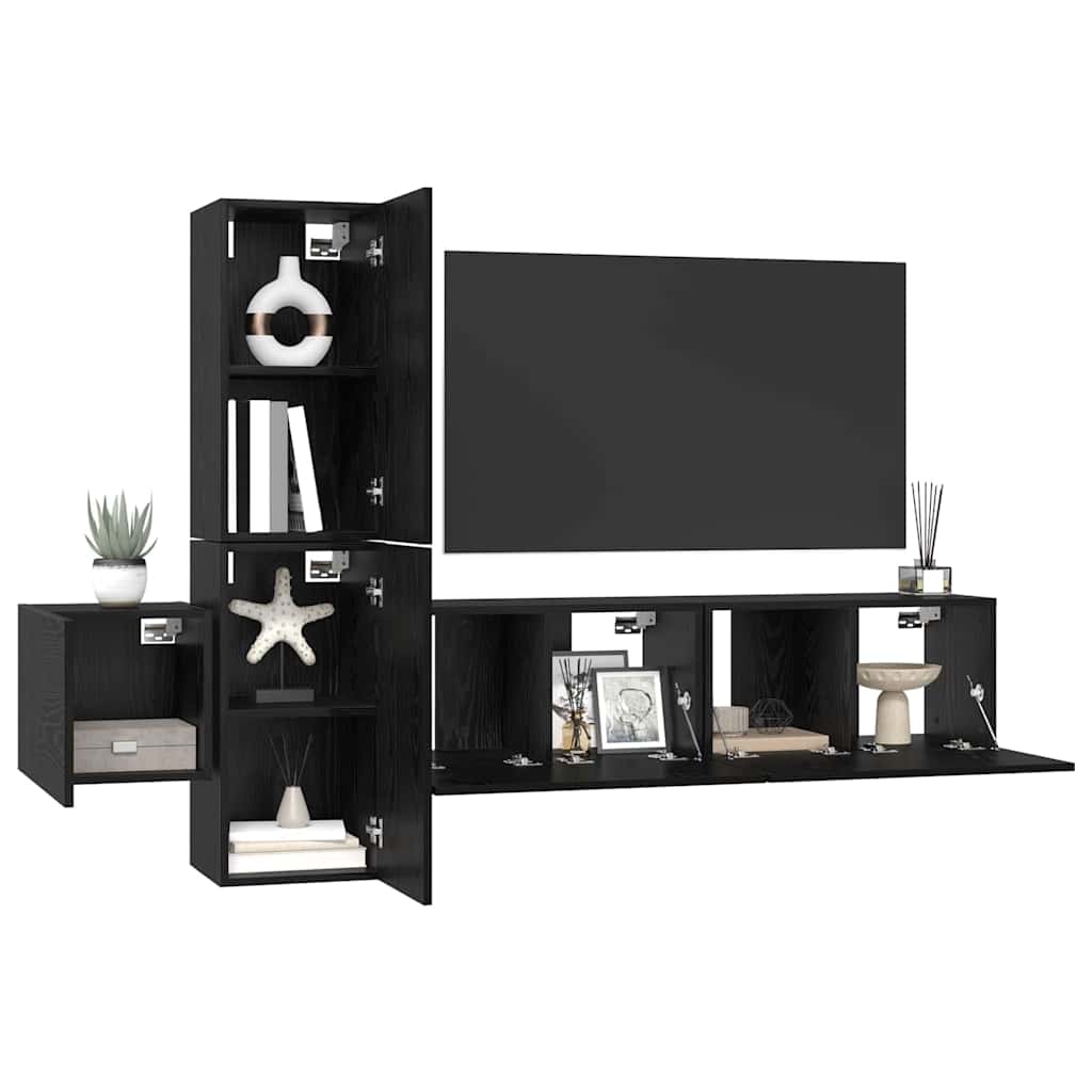 vidaXL Conjunto de mueble de TV 5 pcs Roble Negro Madera de ingeniería - Image 3