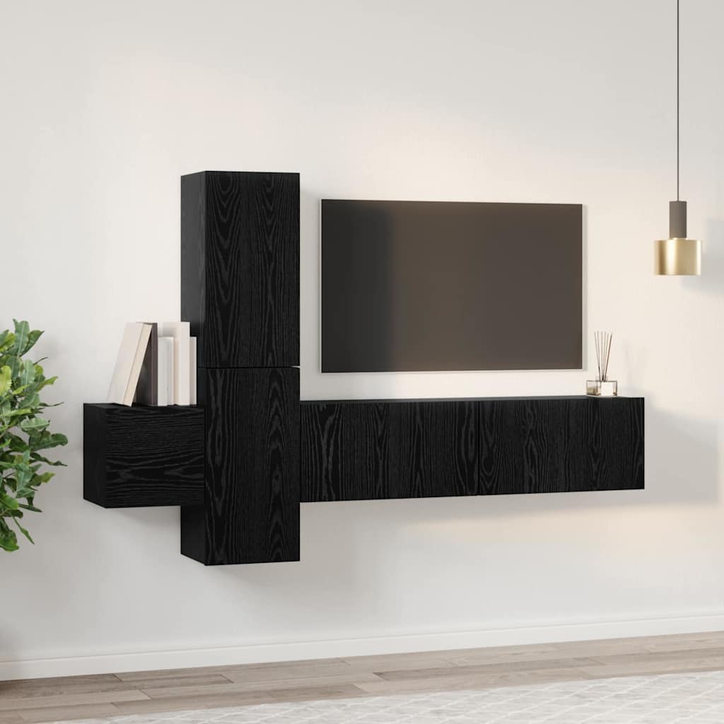 vidaXL Conjunto de mueble de TV 5 pcs Roble Negro Madera de ingeniería - Image 4