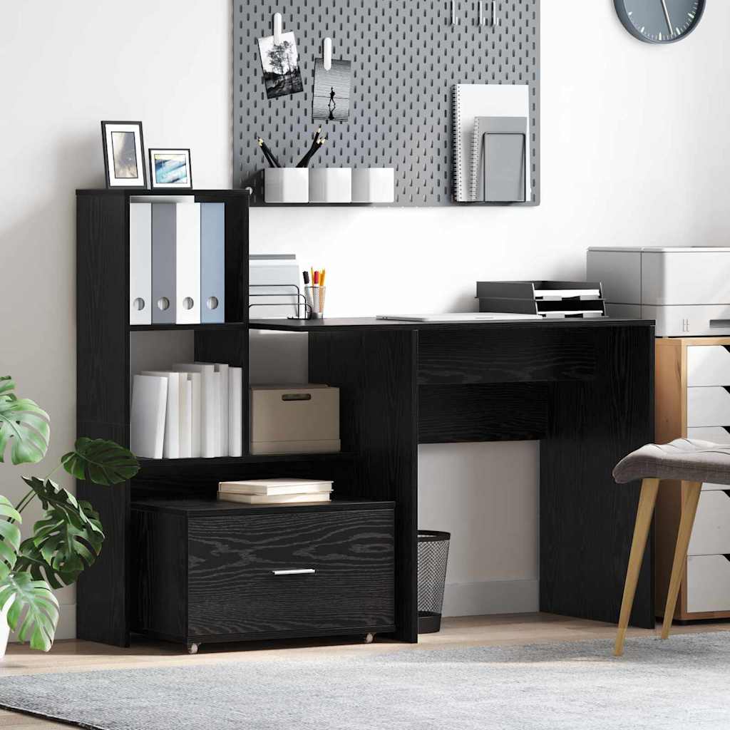 vidaXL Escritorio con cajón Roble Negro 131,5 x 50 x 106,5 cm