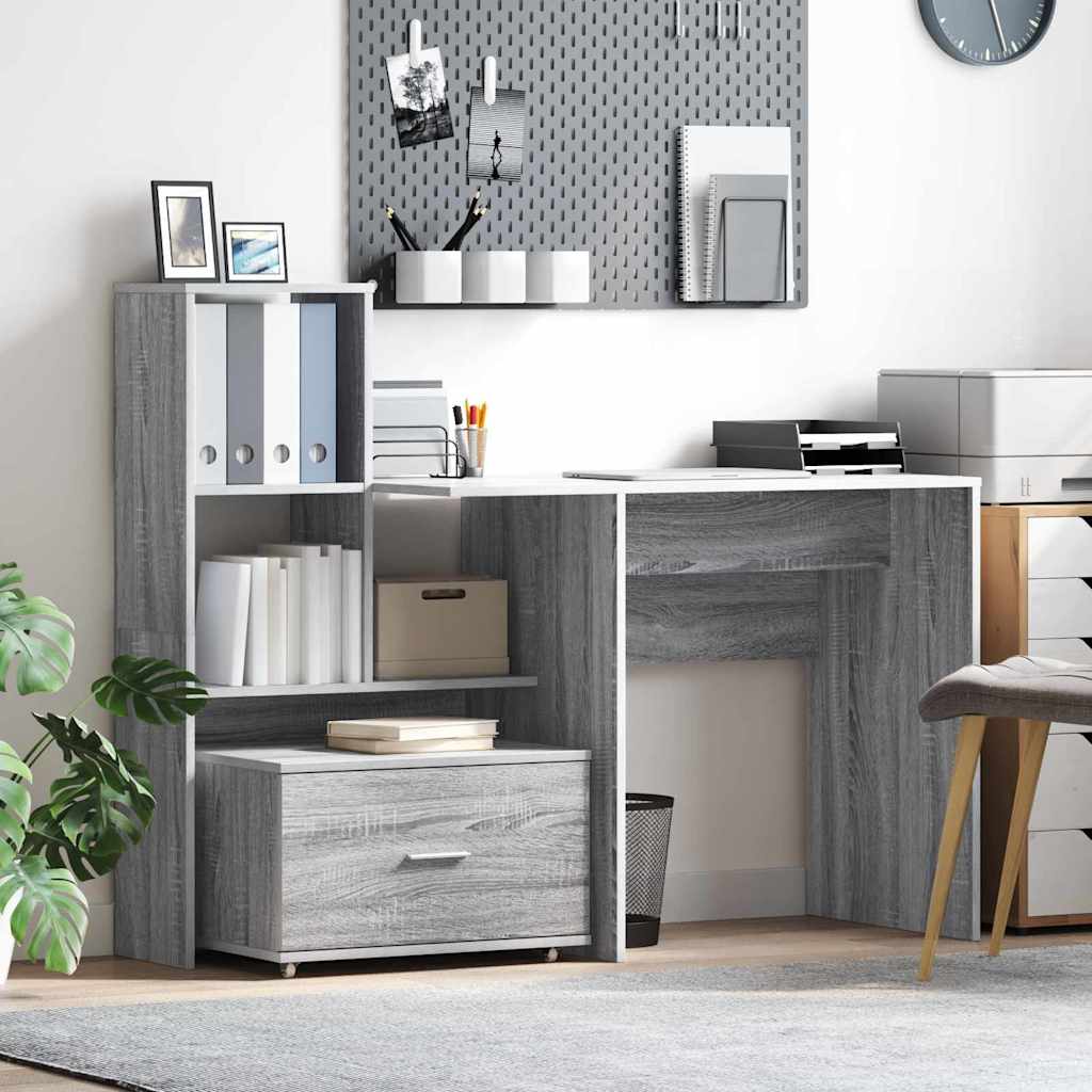 vidaXL Escritorio con cajón Gris Sonoma 131,5 x 50 x 106,5 cm