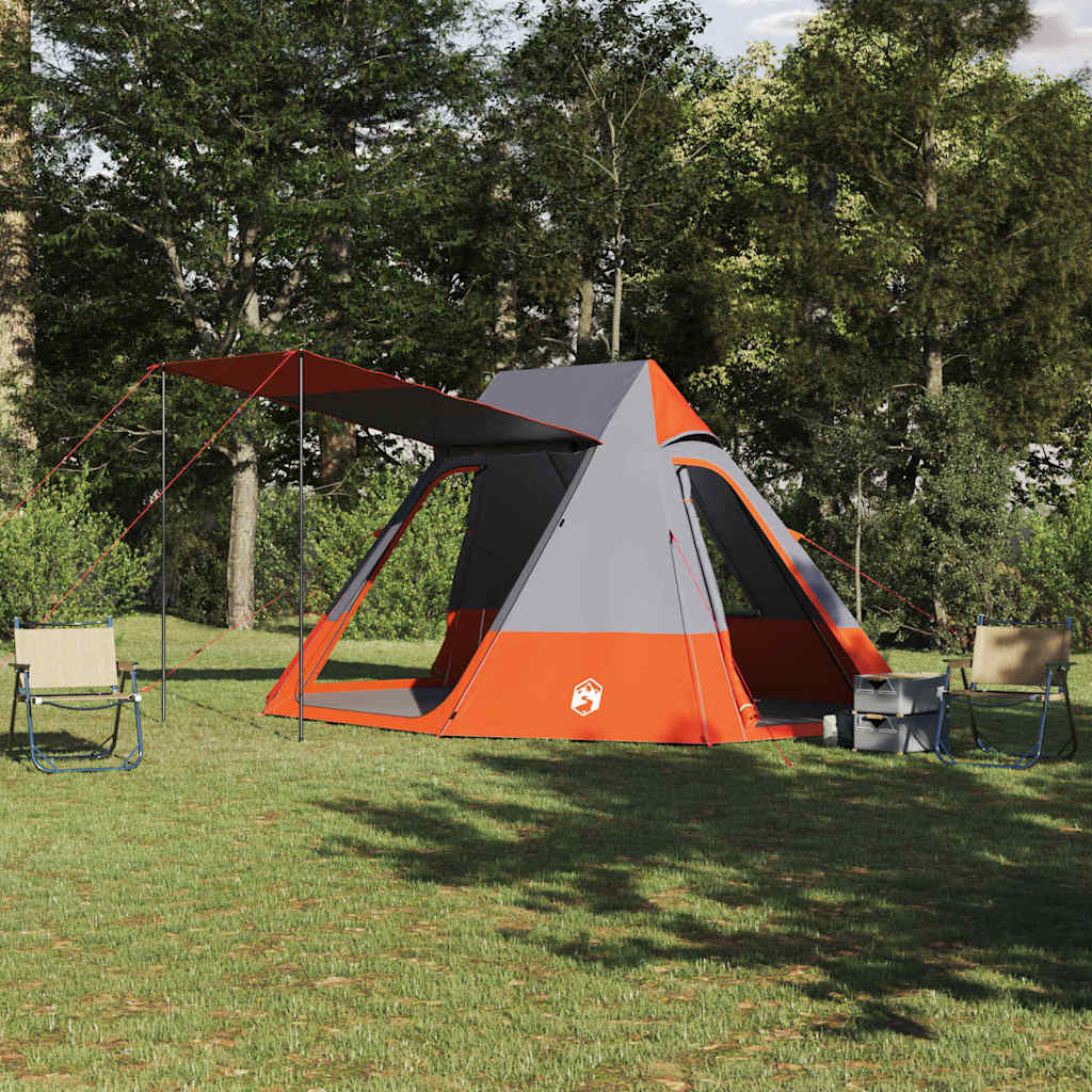vidaXL Tienda de camping Gris y naranja 482 x 360 x 227 cm Poliéster