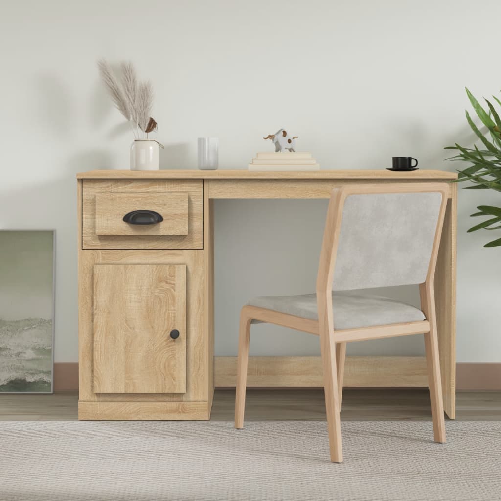 vidaXL Escritorio con cajón madera contrachapada roble 115x50x75 cm