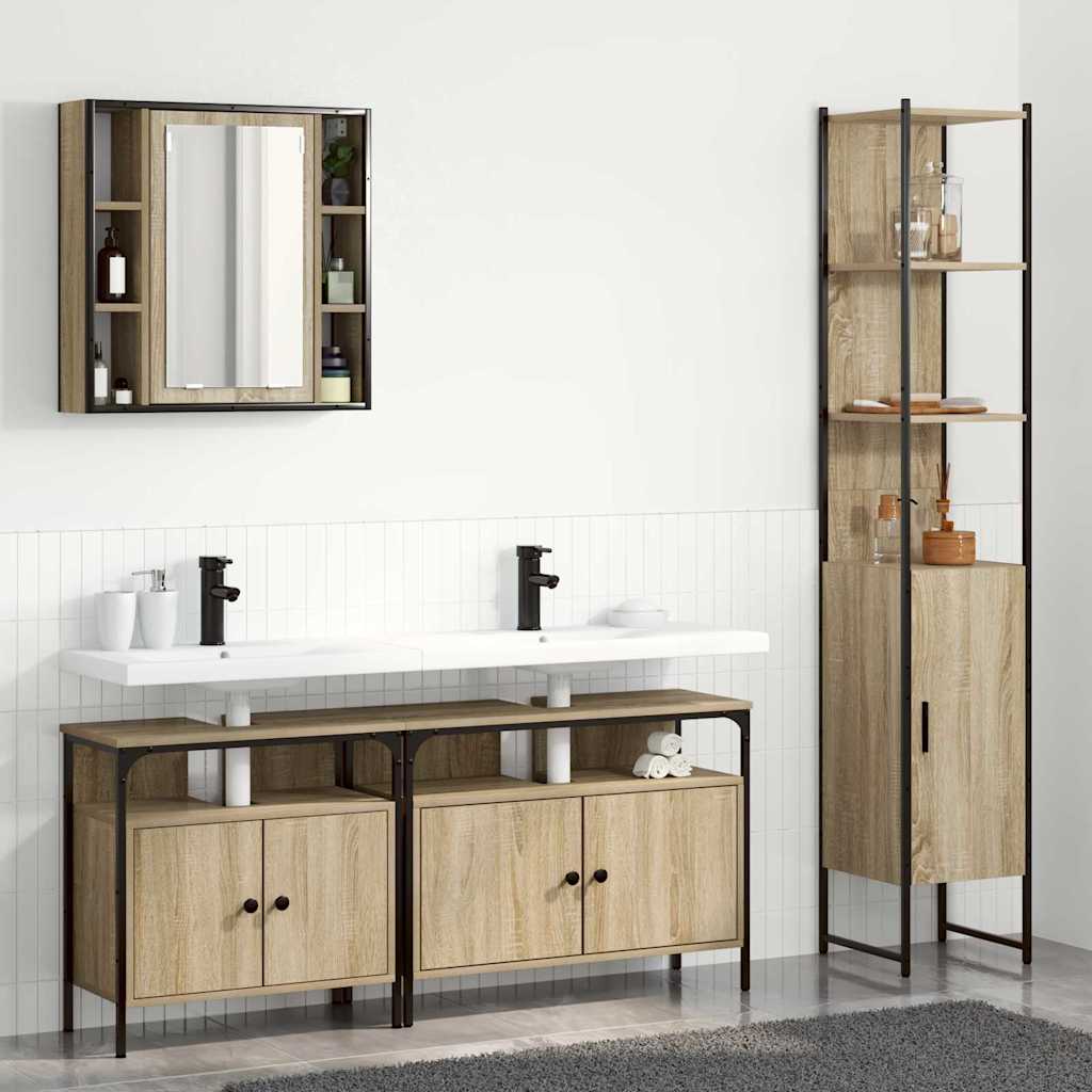 vidaXL Badezimmermöbel-Set mit Regal 4 pcs Sonoma-Eiche Holzwerkstoff