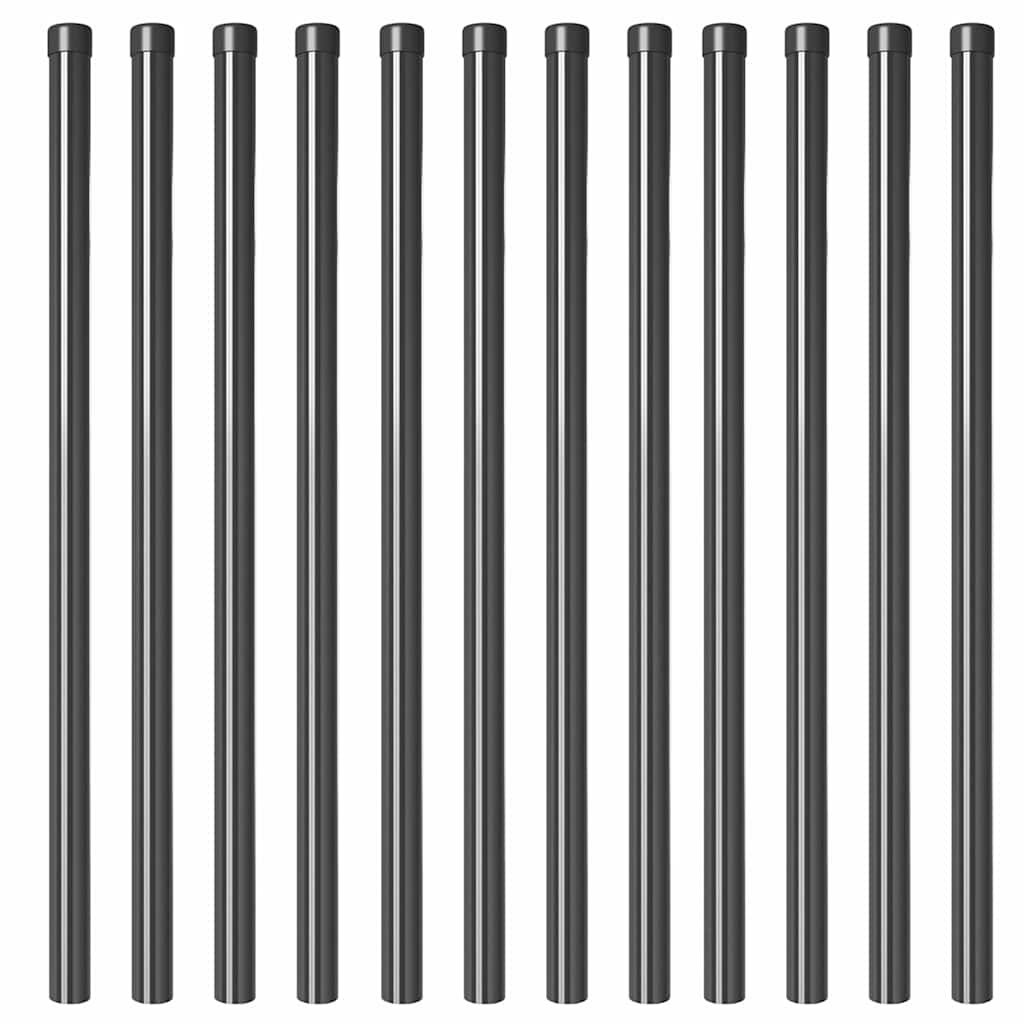 vidaXL Zaunpfosten 12 pcs Grau 120 cm Pulverbeschichteter Stahl - Image 3