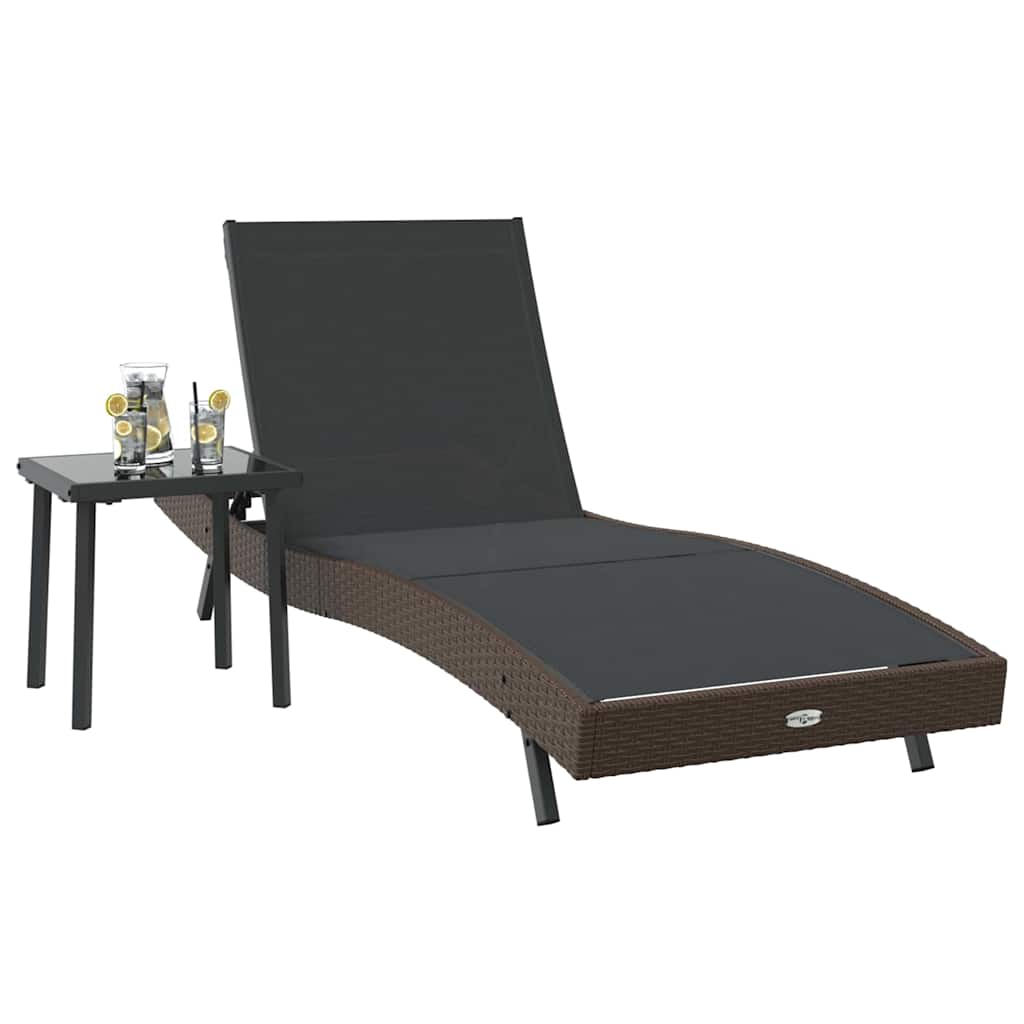vidaXL Sonnenliege mit Tisch 2 pcs Braun und Schwarz 40 x 40 x 40.5 cm - Image 3