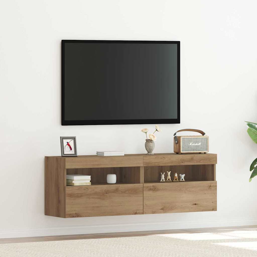 Armoires murales TV vidaXL avec éclairage LED 2 pcs Chêne artisan 60x30x40 cm