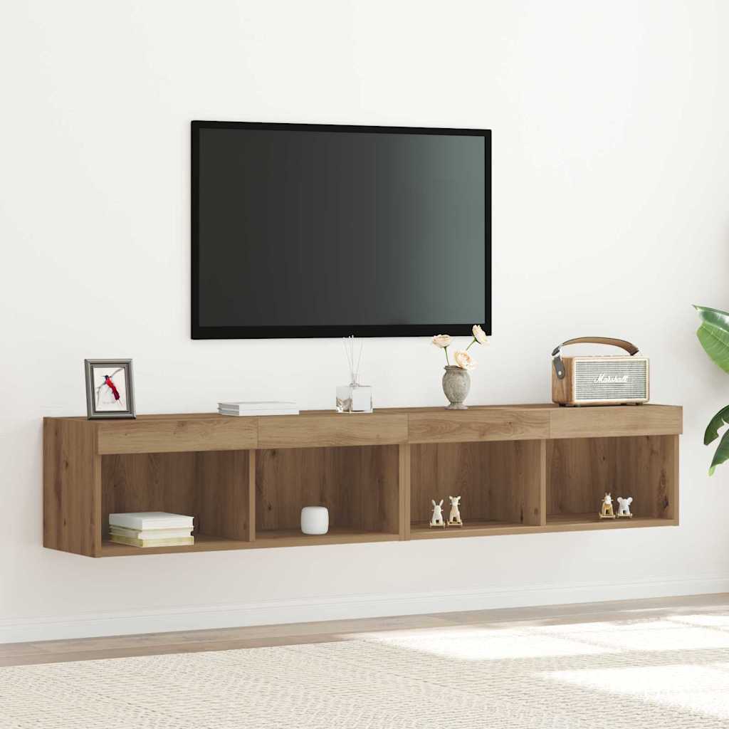 Armoires murales pour TV vidaXL avec éclairage LED 2 pcs Chêne artisan 80x30x30 cm