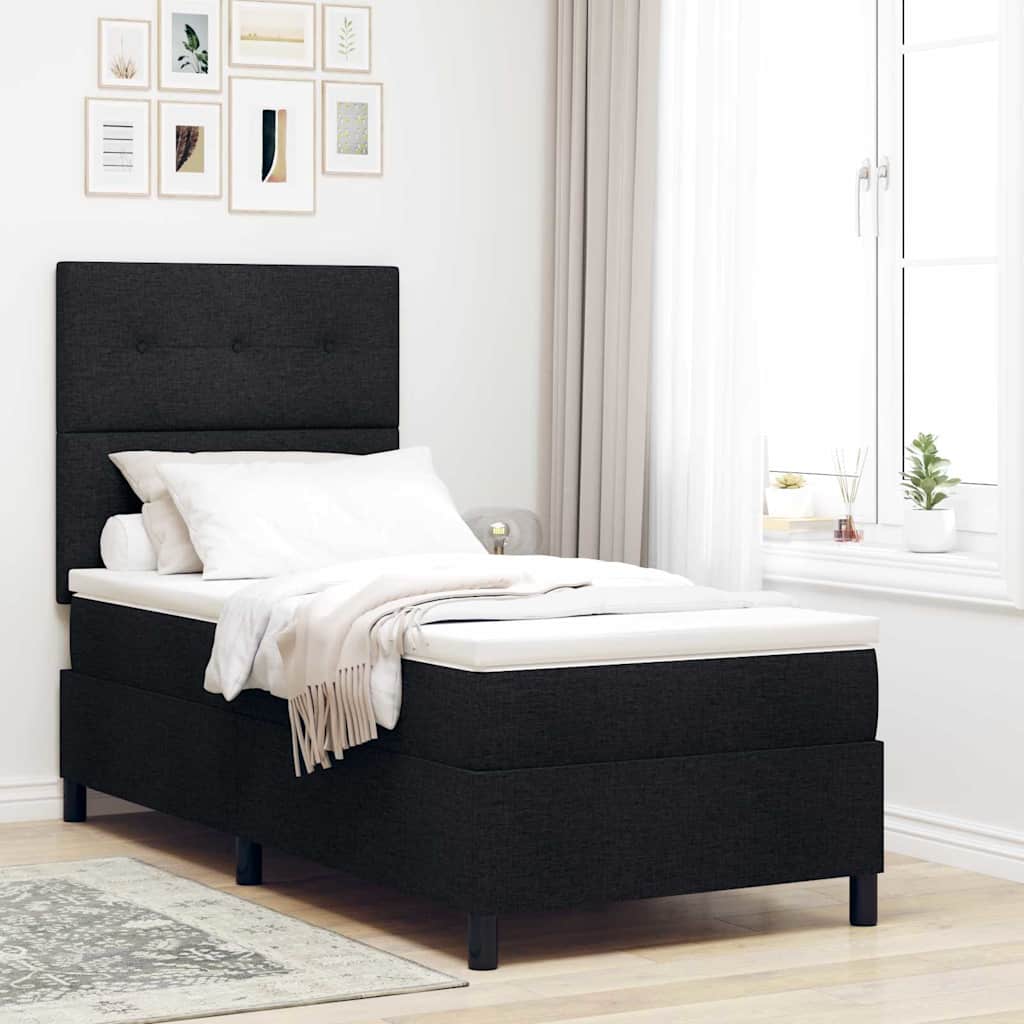 vidaXL Lit à ressorts avec matelas et lumière LED noire 100x200 cm en tissu