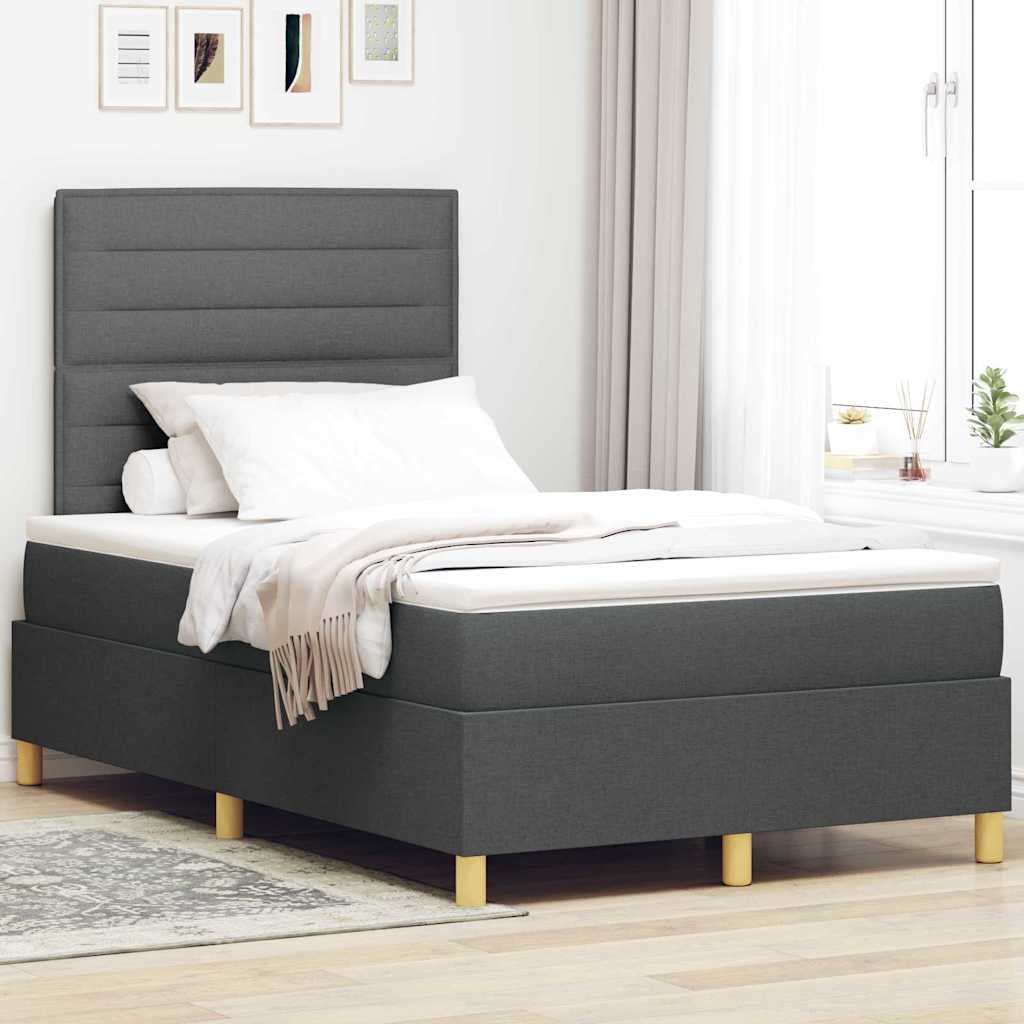 vidaXL Lit à ressorts avec matelas et tissu gris foncé LED 120x190 cm
