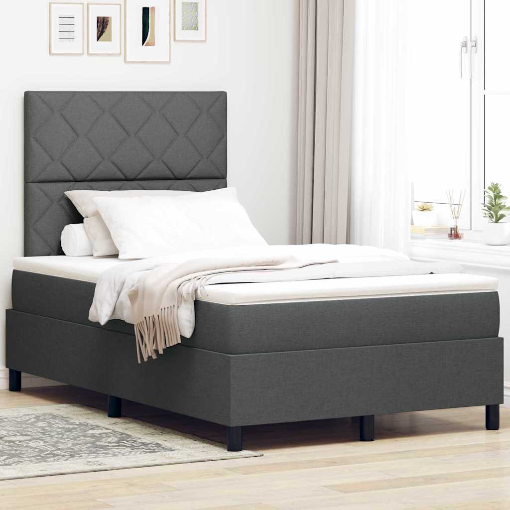 vidaXL Lit à ressorts avec matelas et LED, gris foncé, 120 x 190 cm, tissu