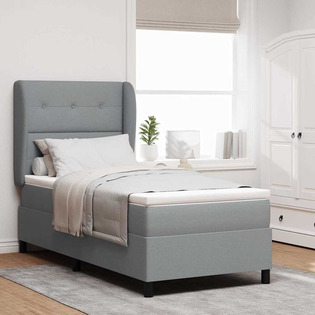 vidaXL lit à ressorts avec matelas gris clair 100x200 cm tissu
