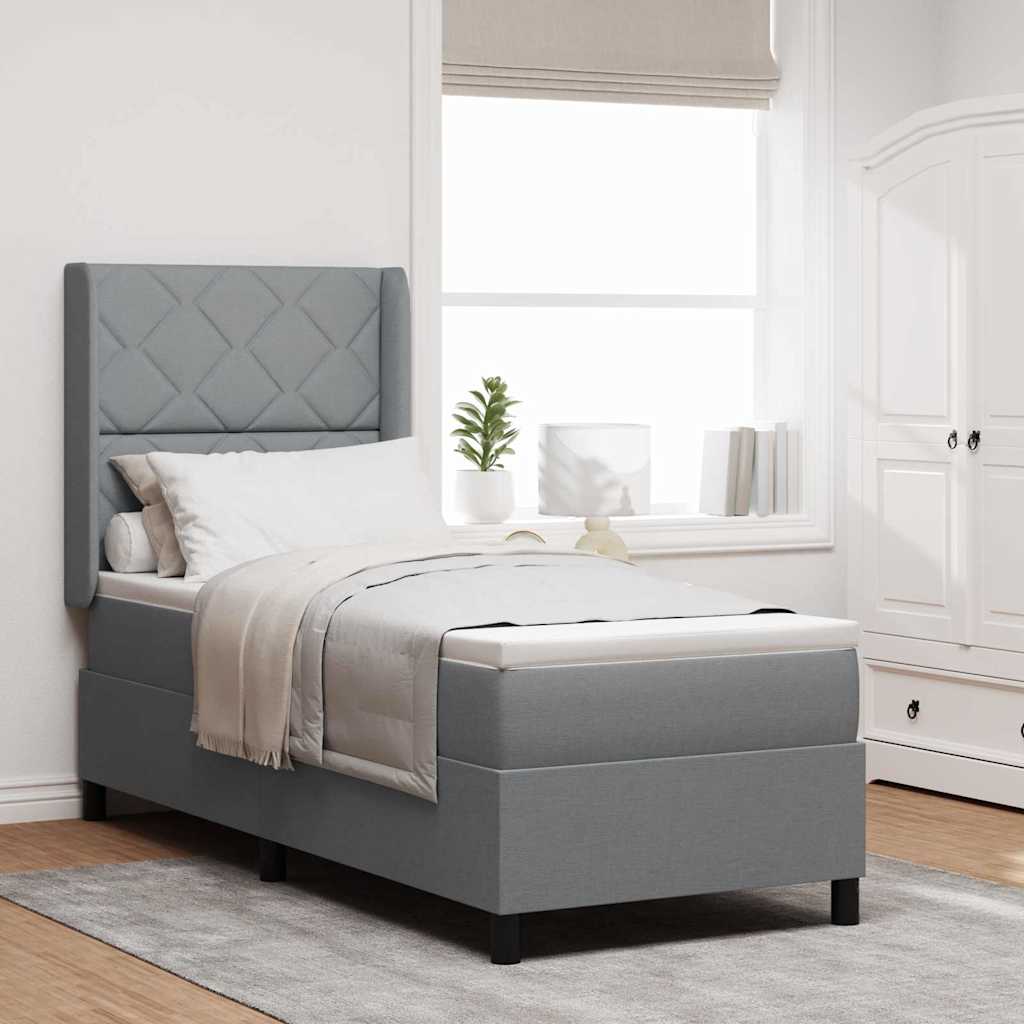 vidaXL Lit à ressorts avec matelas Gris clair 90x190 cm en tissu.