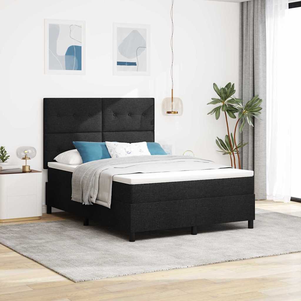 vidaXL Lit à ressorts avec matelas et lumière LED noire, 140 x 200 cm en tissu