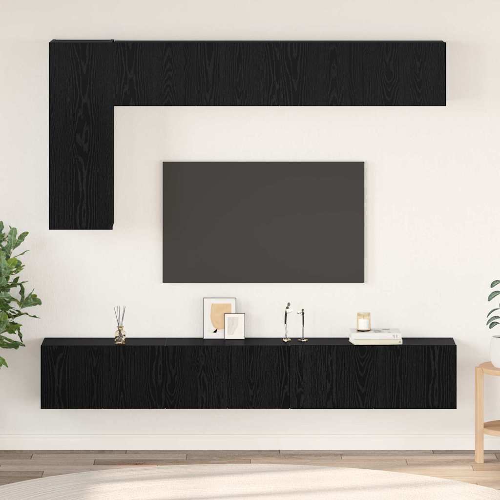 vidaXL Conjunto de mueble de TV 6 pcs Roble Negro Madera de ingeniería