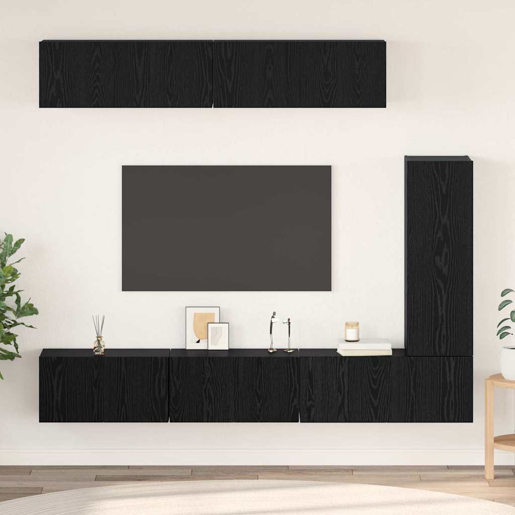 vidaXL Conjunto de mueble de TV 6 pcs Roble Negro Madera de ingeniería