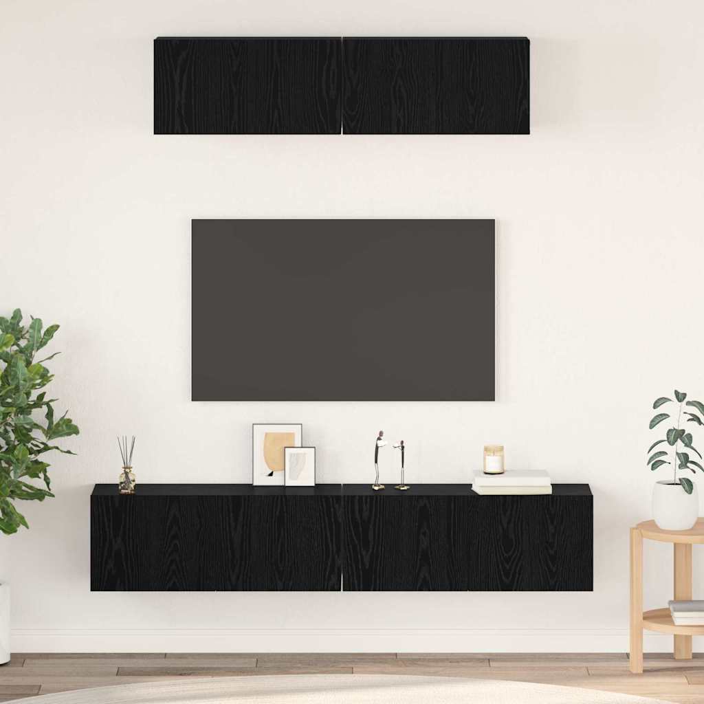 vidaXL Conjunto de mueble de TV 4 pcs Roble Negro Madera de ingeniería