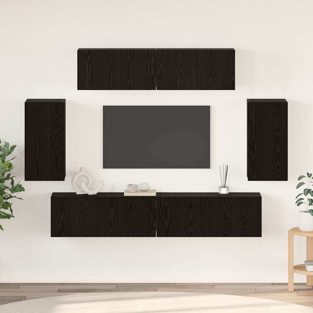 vidaXL Conjunto de mueble de TV 6 pcs Roble Negro Madera contrachapada