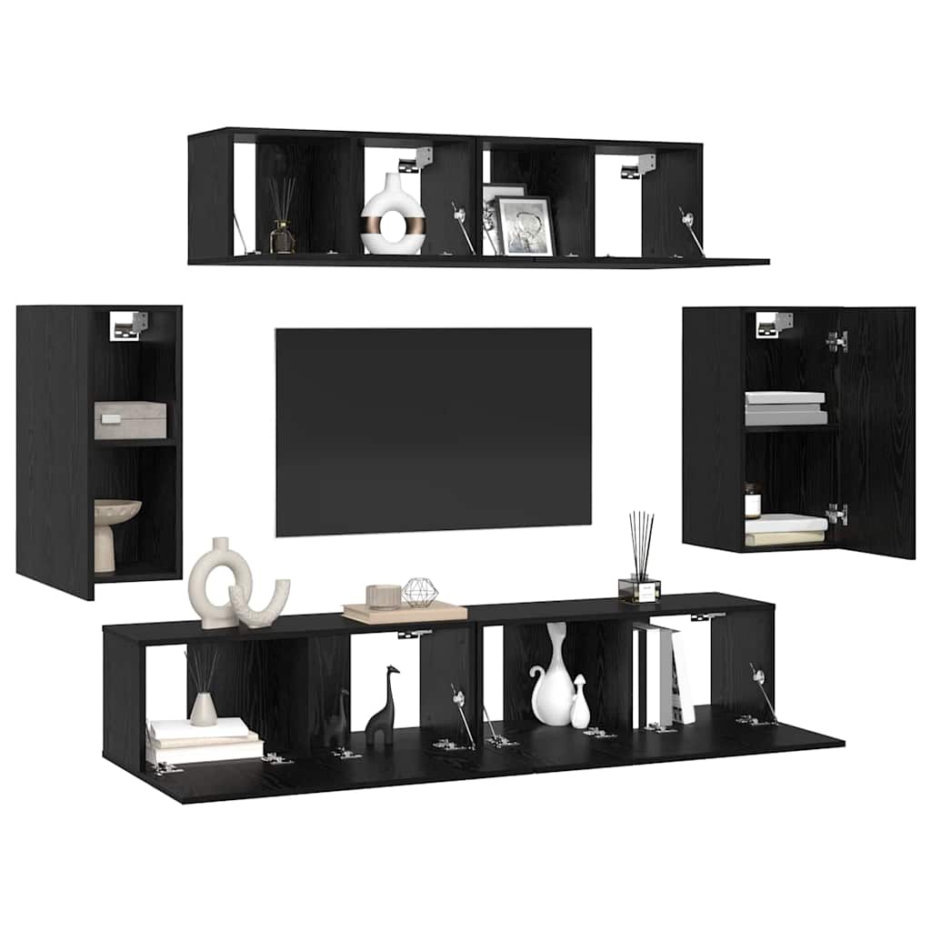 vidaXL Conjunto de mueble de TV 6 pcs Roble Negro Madera contrachapada - Image 3