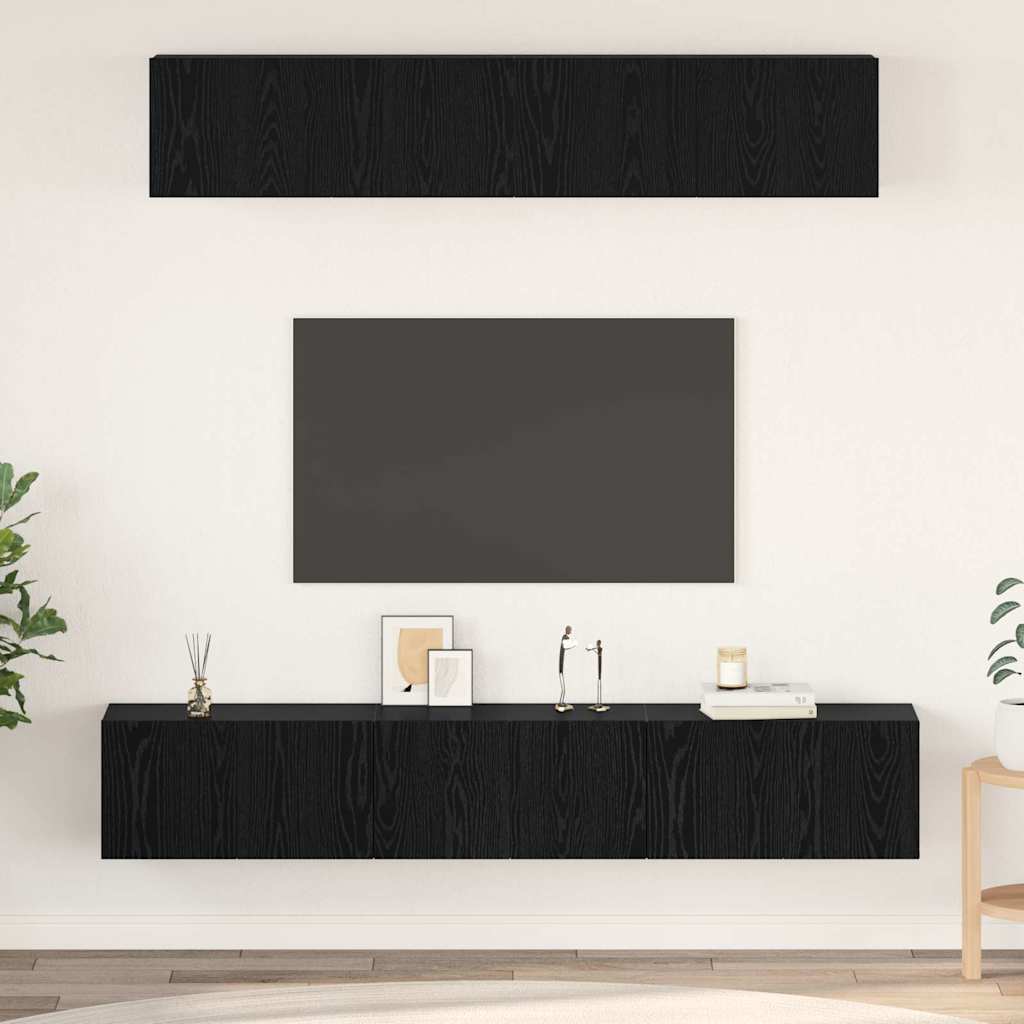vidaXL Conjunto de mueble de TV 5 pcs Roble Negro Madera de ingeniería
