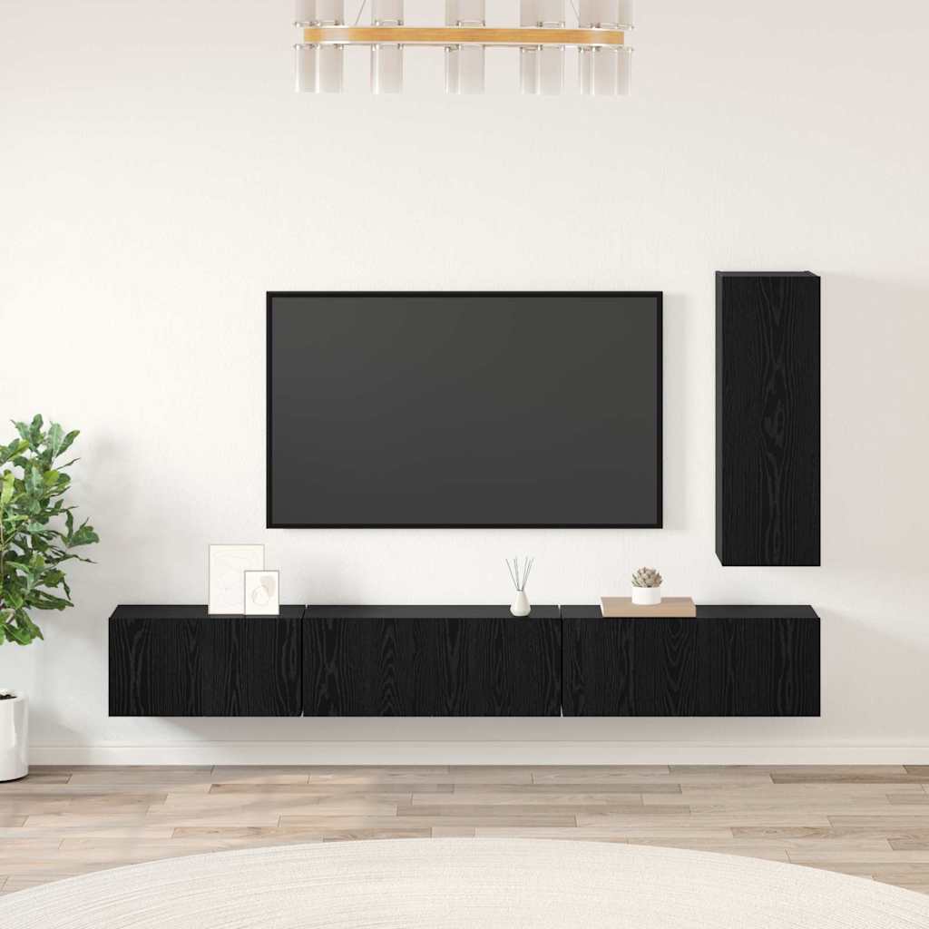 vidaXL Conjunto de mueble de TV 4 pcs Roble Negro Madera de ingeniería