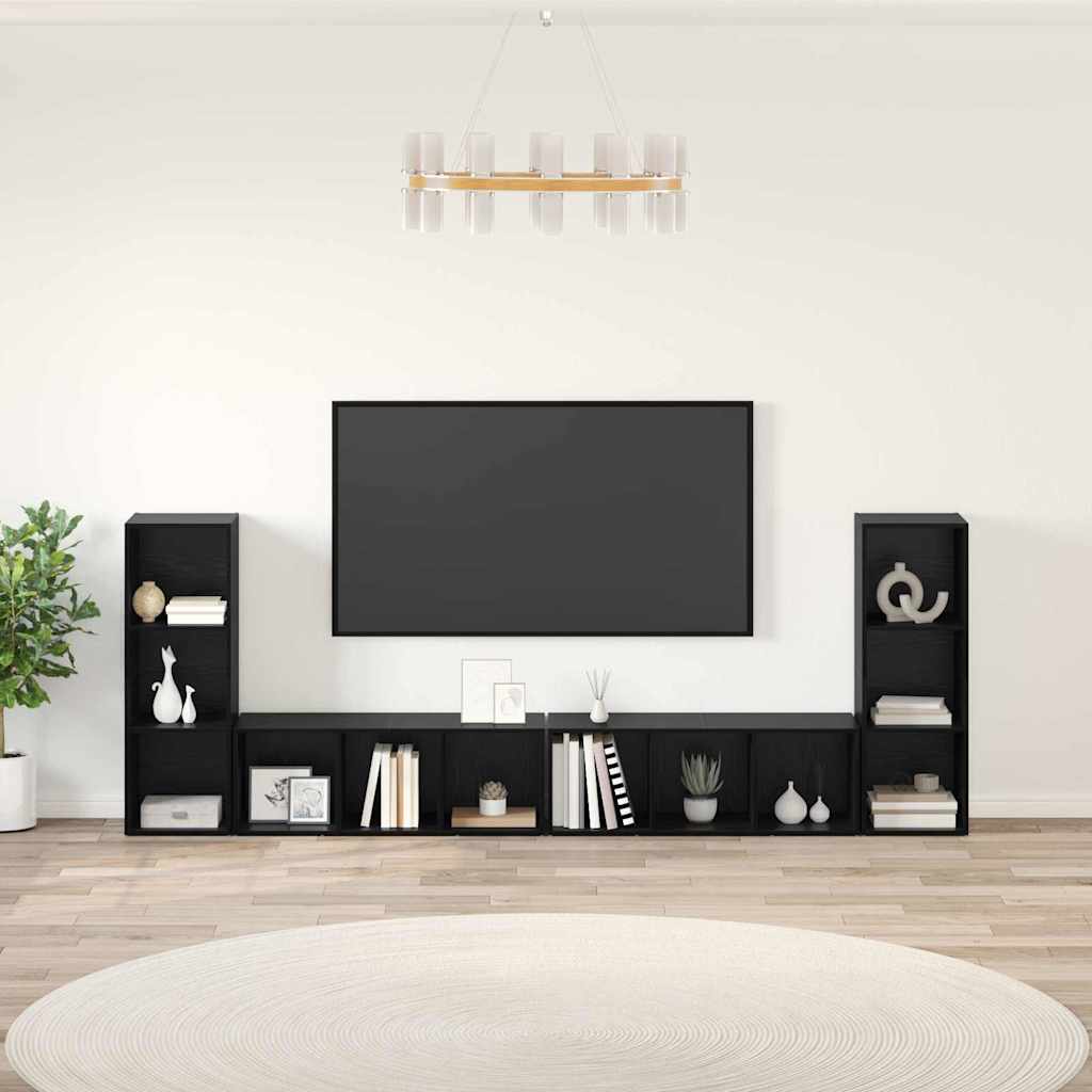 vidaXL Conjunto de mueble de TV 4 pcs Roble Negro 37 x 35 x 107,5 cm