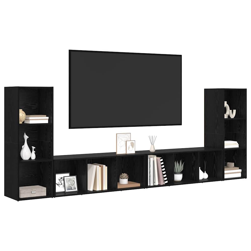 vidaXL Conjunto de mueble de TV 4 pcs Roble Negro 37 x 35 x 107,5 cm - Image 3