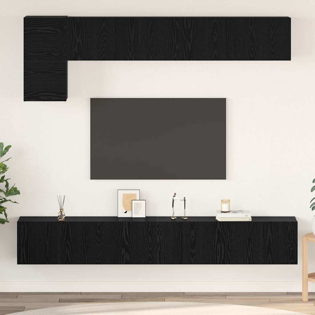 vidaXL Conjunto de mueble de TV 5 pcs Roble Negro Madera de ingeniería
