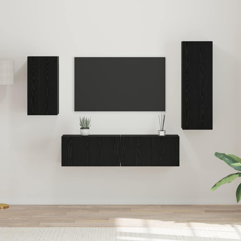 vidaXL Conjunto de mueble de TV 4 pcs Roble Negro Madera de ingeniería